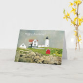Carte Pittoresque Nubble Lighthouse Joyeux anniversaire (Fleur jaune)