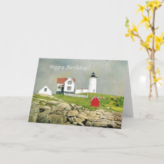 Carte Pittoresque Nubble Lighthouse Joyeux anniversaire (Fleur jaune)