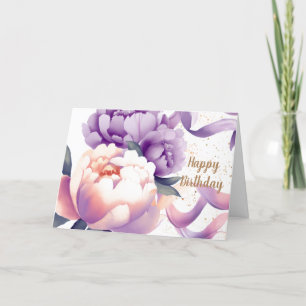 Carte Pivoine Anniversaire Aquarelle Violette et Pêche