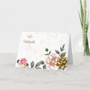 Carte Pivoine aquarelle bronze et rose Anniversaire tach