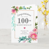 Carte Pivoine Rose Élégante Florale 100e Anniversaire (Fleur jaune)