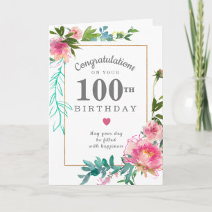 Carte Pivoine Rose Élégante Florale 100e Anniversaire