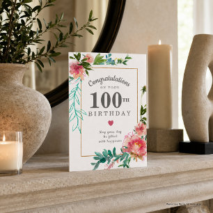 Carte Pivoine Rose Élégante Florale 100e Anniversaire