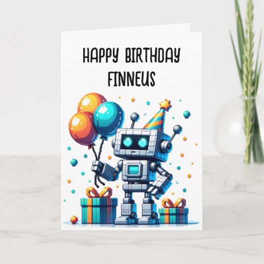 Carte Pixel Art Robot Coloring Page de l'anniversaire du (Devant)