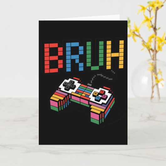 Carte Pixel Block Gamer Controller Bruh Funny Retro Styl (Fleur jaune)