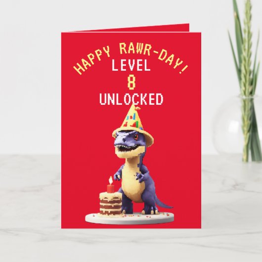Carte Pixel Jeu Rouge et Jaune Trex Anniversaire (Devant)