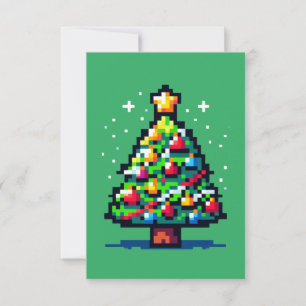 Carte Pixel sapin de Noël - Fête Rétro