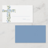 Carte Place Baptême Boy Cross Floral Bleu (Devant / Derrière)