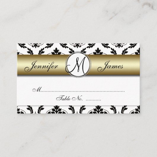 Carte Place Gold, Black, White Mariage damassé (Devant)