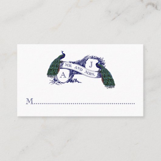 Carte Place Mariage bleu marine, Peacock Turquoise (Devant)