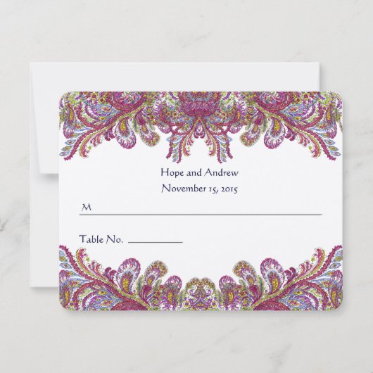 Carte Place Mariage damassé Green et Raspberry (Devant)