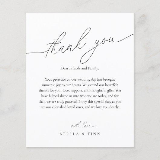 Carte Place Mariage Merci moderne Script (Devant)