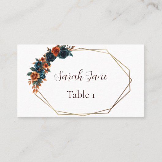 Carte Place Mariage turquoise et brûlée Orange Fla (Devant)