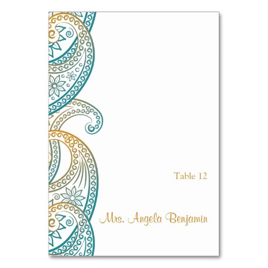 Carte Place Mariage turquoise et Gold Indian Paisl (Par défaut)