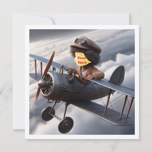 Carte Placez mon visage dans la photo, avion volant, pil (Devant)
