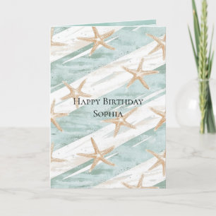 Carte Plage Aqua Mint Starfish Stripes Anniversaire