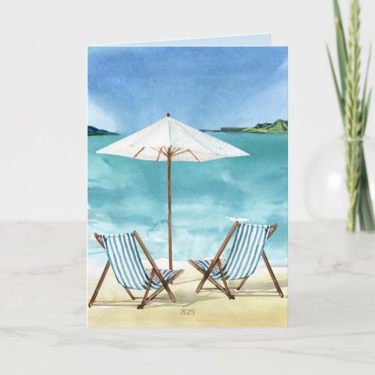 Carte Plage côtière Océan scène avec chaises longues (Devant)