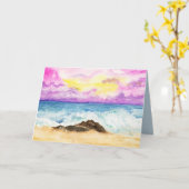 Carte Plage De Coucher De Soleil Aquarellée De Vagues Cr (Fleur jaune)