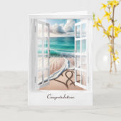 Carte Plage de mariage coeurs dans la fenêtre (Fleur jaune)