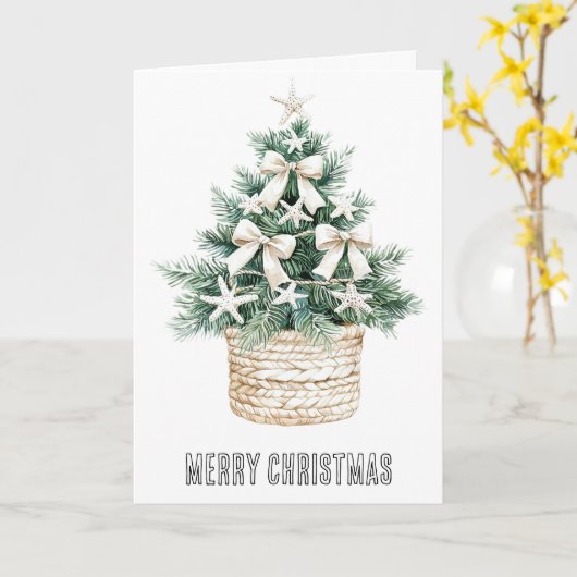 Carte Plage de Noël Ornements de Starfish (Fleur jaune)