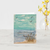 Carte Plage de sable bleu turquoise - oiseaux dans les n (Fleur jaune)