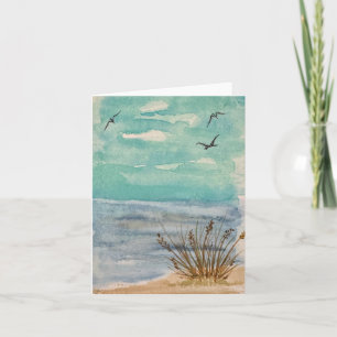 Carte Plage de sable bleu turquoise - oiseaux dans les n
