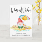 Carte Plage de voeux chaleureux Gnome de Noël tropical (Fleur jaune)