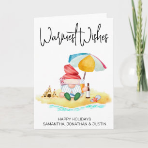 Carte Plage de voeux chaleureux Gnome de Noël tropical