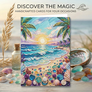 Carte Plage d'Impasto et verre de mer Joyeux Anniversa