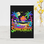 Carte Plage fantôme squelette de Summerween drôle et eff (Fleur jaune)