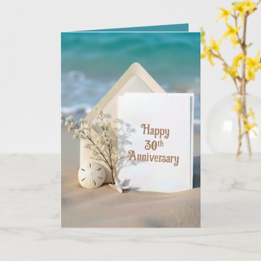 Carte Plage océane pour 30e anniversaire (Fleur jaune)