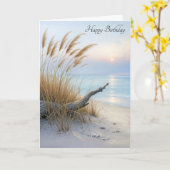 Carte Plage paisible Matin Anniversaire (Fleur jaune)