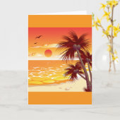 Carte Plage Palmier Coucher de Soleil Tropical Île (Fleur jaune)