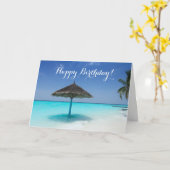 Carte Plage tropicale avec parapluie de chaume Anniversa (Fleur jaune)