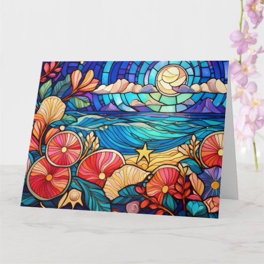 Carte Plage tropicale d'art de verre (Orchidée)