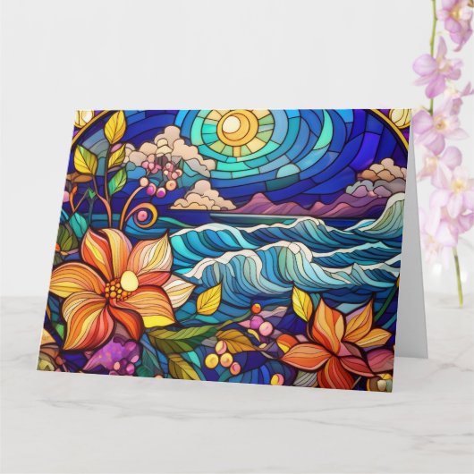Carte Plage tropicale d'art de verre (Orchidée)