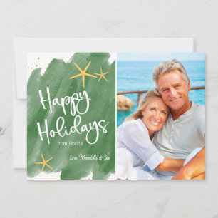 Carte Plage Vert & Or Minimaliste Vacances Aquarelle