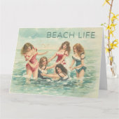 Carte Plage vintage (Fleur jaune)