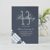 Carte Plaid Denim Bleu Garçons Treize Anniversaire Fête (Debout devant)