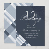 Carte Plaid Denim Bleu Garçons Treize Anniversaire Fête (Devant / Derrière)