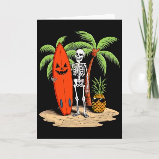 Carte Plaisir de surf de squelette Halloween plage (Devant)
