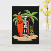 Carte Plaisir de surf de squelette Halloween plage (Fleur jaune)