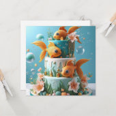 CARTE PLAISIR WHIMSICAL GROG EYED GOLDFISH CAKE D'ANNIVE (Devant/Arrière en situation)