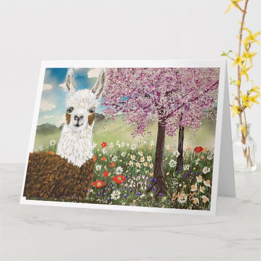 Carte Plaisirs Llama Springtime (Fleur jaune)