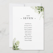 Carte Plan de table à numéros avec feuillage vert simple (Dos)