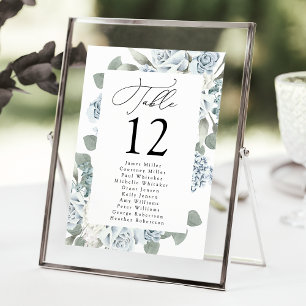 Carte Plan de table à numéros avec motif floral bleu pou