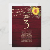 Carte Plan de table de mariage au tournesol rustique (Dos)