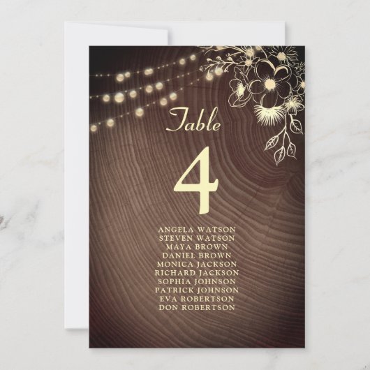 Carte Plan de table de mariage avec lumières rustiques e (Devant)