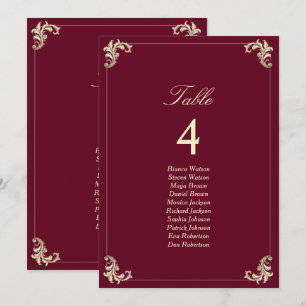 Carte Plan de table de mariage baroque or et burgundy