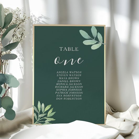 Carte Plan de table de mariage botanique vert émeraude
